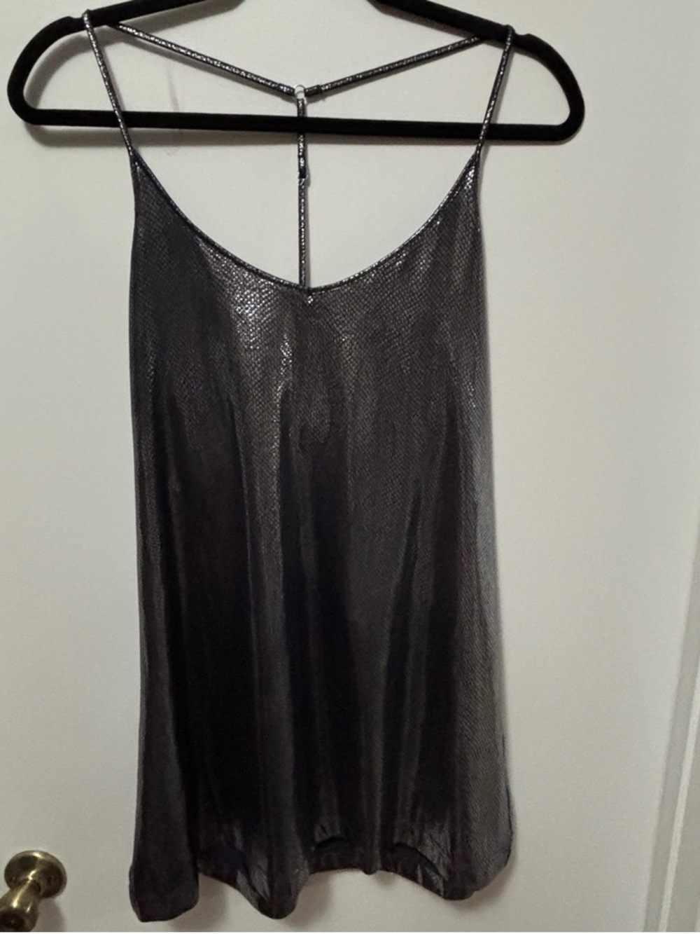 Metallic Black Strappy Womens Tank Top